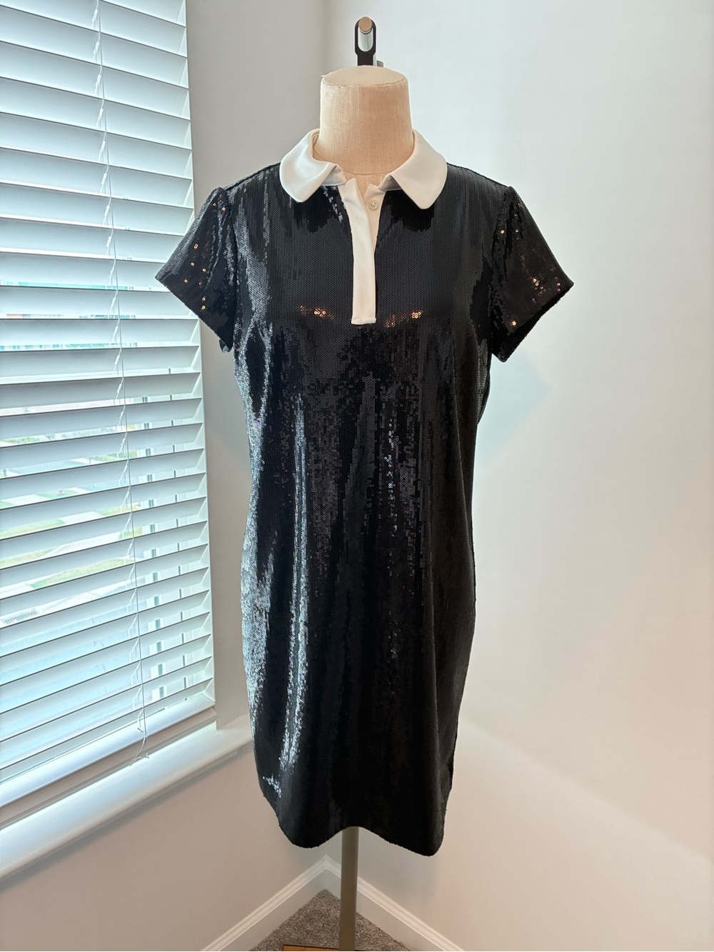 Ann Taylor Women's Black Sequin Polo Mini Dress